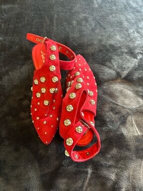 Red Studded Women's Slingback Flats